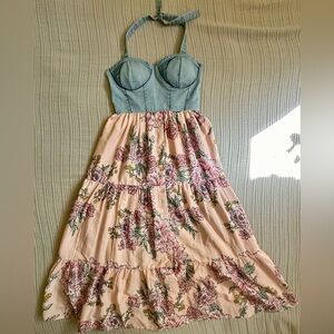 BOG Collective Floral and Denim dress NWT  Xtra Small